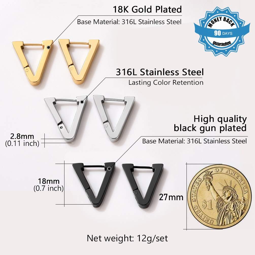 Chunky Hoop Earrings for Men Women, Skull/Infinity Pattern, Spike/Cuban Links 4 Design Options, Black/18K Gold Plated 316L Stainless Steel, Lightweight Earrings, Come Gift Box