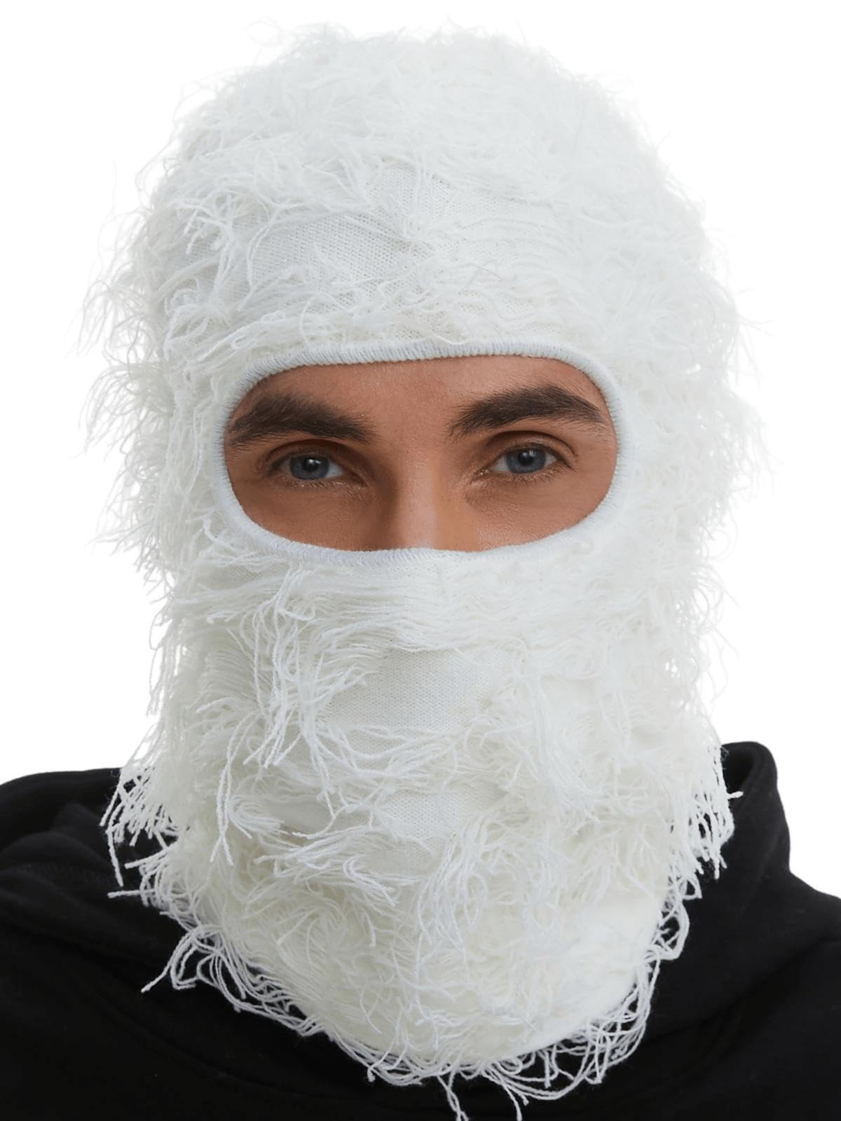 Distressed Ski Mask Balaclava, Yeat Shiesty Fluffy Knitted Full Face Mask for Men/Women