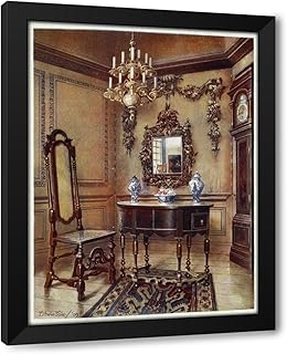 ArtDirect Panelling, from an old house, Mirror frame, Walnut table, walnut chair, Walnut high-case clock (1910 - 1911) Custom Framed Art Print Giclee Print or Canvas Options with Various Sizes and Customization by Edwin Foley