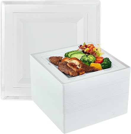 Vplus 90 Piece 9.5 Inch Silver Plastic Plates Disposable, Heavy