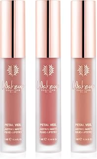 Wakeup Cosmetics - Hundreds Kisses Kit - Includes 3x Petal Veil Liquid Lipstick, Opaque Lipstick, No Transfer Effect (Blushing Rose, Soft Rosewood, Nude Peach)