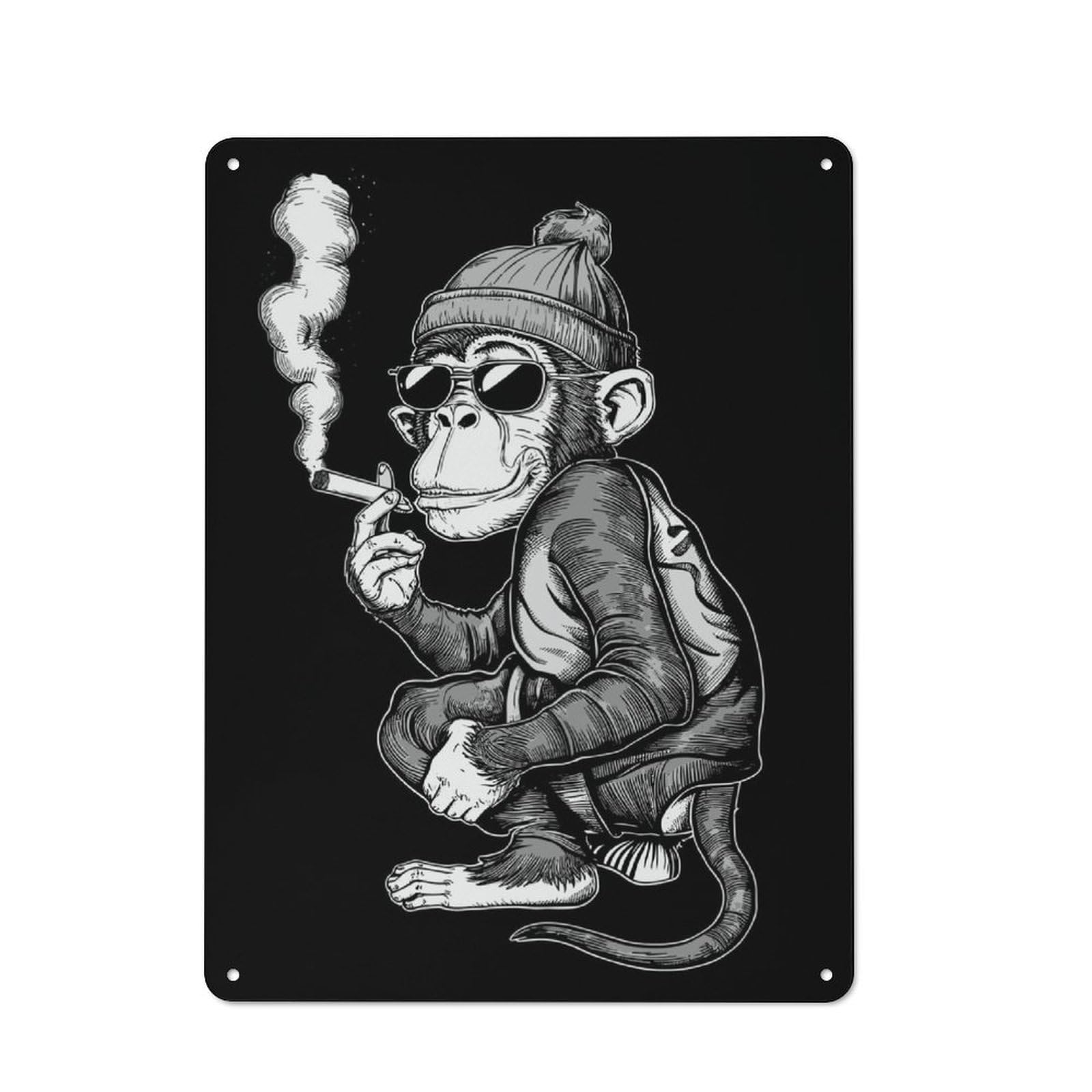 Junmoney Smoker Monkey Rustic Tin Wall Plaque 40X30cm For Studio Or Craft Room, For Garage, Workshop And Man Cave Decoration