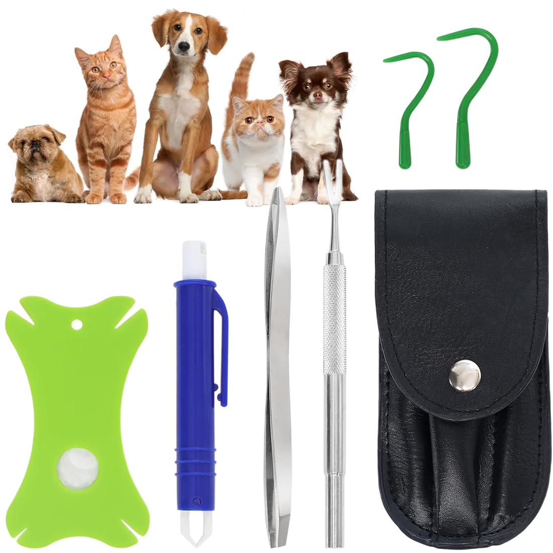 Lot de 5 Pinces à tiques avec étui - Pince pour Chats et Chiens - Tire Tique Humain, Anti Tique Chien et Chat - Protection Contre Les Animaux Domestiques et Les Enfants - Crochet à tiques