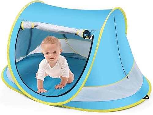 Baby Beach Tent,Large Pop Up Beach Tent Sun Shade for Beach,Portable Baby Travel Tent with Mosquito Net,Indoor Baby Play Tent,UPF 50+ UV Protection