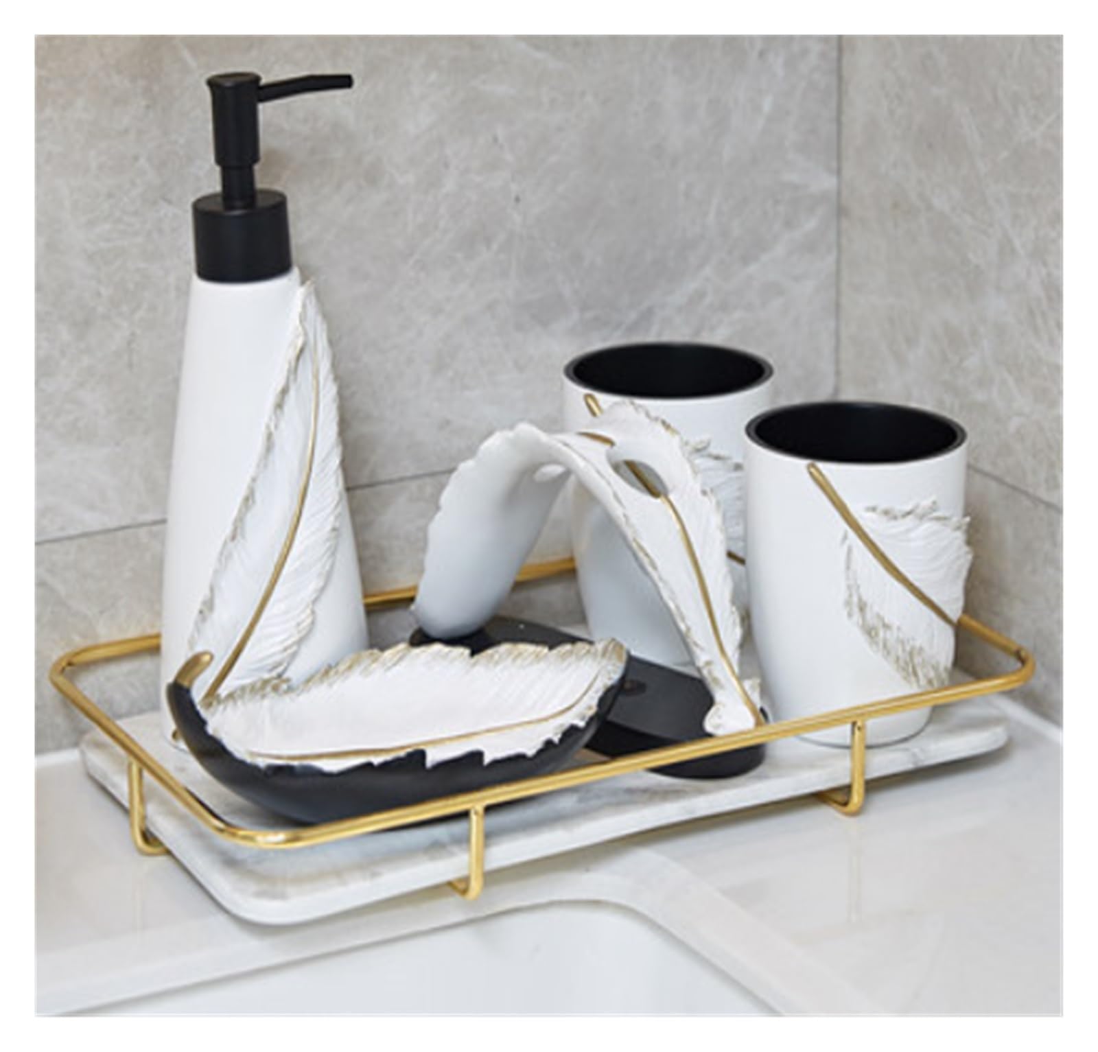 Decoracion Baño Encimera Baño Juego De Accesorios De Baño De 6 Paquetes con Bomba De Jabón Líquido, Soporte para Cepillo De Dientes, Jabonera Utensilios Baño