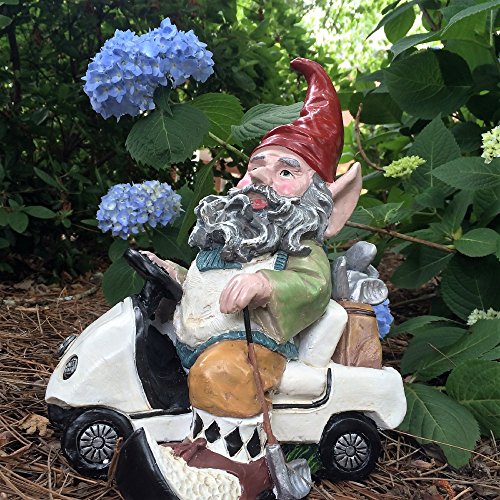 Nowaday Gnomes - Greg The Golfer Gnome In His Golf Cart Holding A Golf Club Home & Garden Gnome Statue 12" H #TOP1