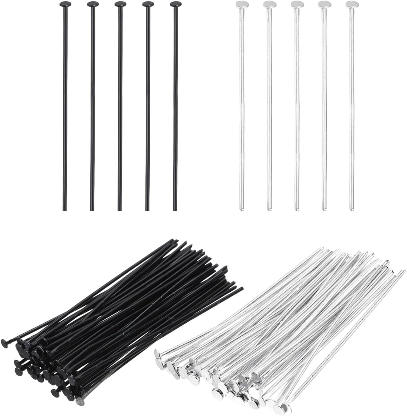 PATIKIL 1.8 Inch Flat Head Pins, Jewelry Making Headpins Straight Pins Findings Bendable for DIY Craft Bracelet Necklace Earring Pendant Making Supplies-400Pcs(Silver Black)