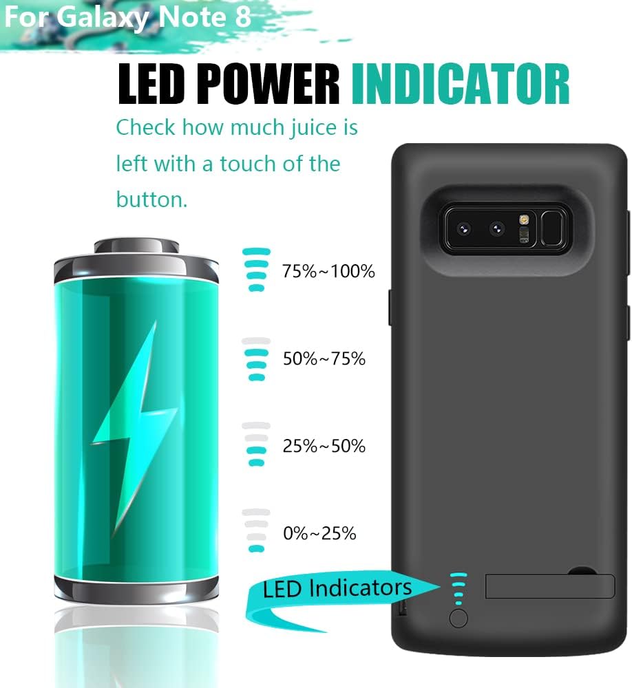 Battery Case for Samsung Galaxy Note 8, 6500mAh Rechargeable Battery Charging Charger Case, Add 1.4X Extra Juice (6.3 Inches) Black