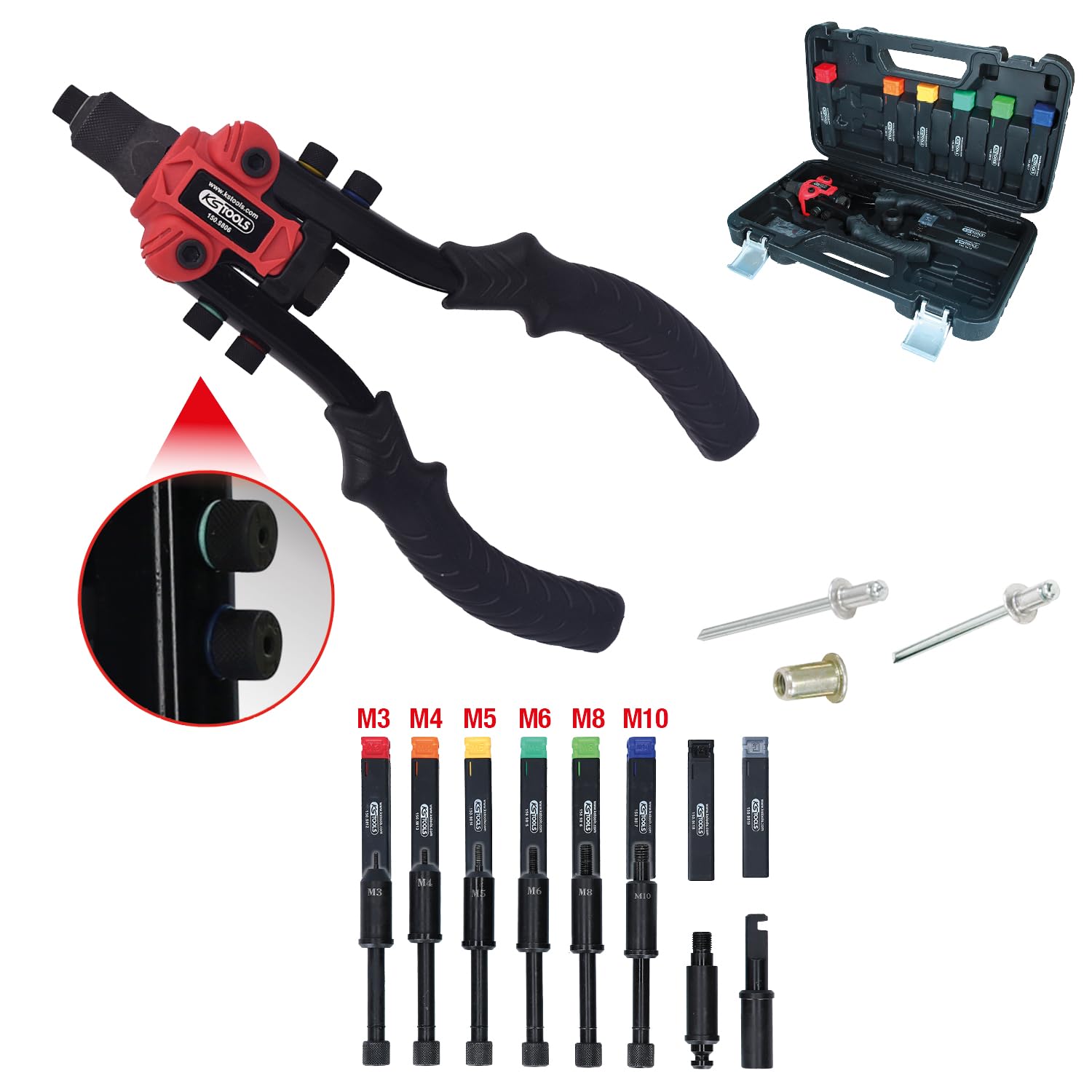 KS TOOLS Coffret pince à riveter + rivets 150.9805
