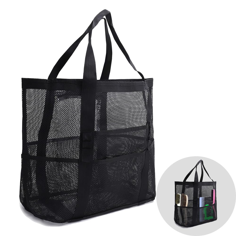 Smanllan Horse Grooming Organizer Bag,8 Pockets Waterproof Horse Grooming Tote Bag with Mesh (Black)