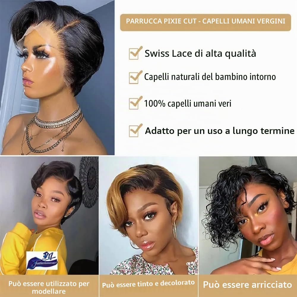 Breve Straight Bob 13x4 Pizzo Front Wigs Human Hair, Pixie Cut parrucca corta liscia capelli umani parrucca 150% densità Pre Plucked Wigs nera