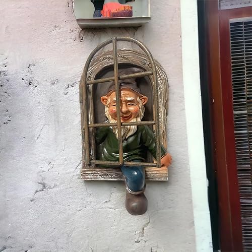 Miniatura 5 de Estatua de gnomo de jardín de resina de elfo fuera de la puerta - Decoración caprichosa para el porche del hogar (A)