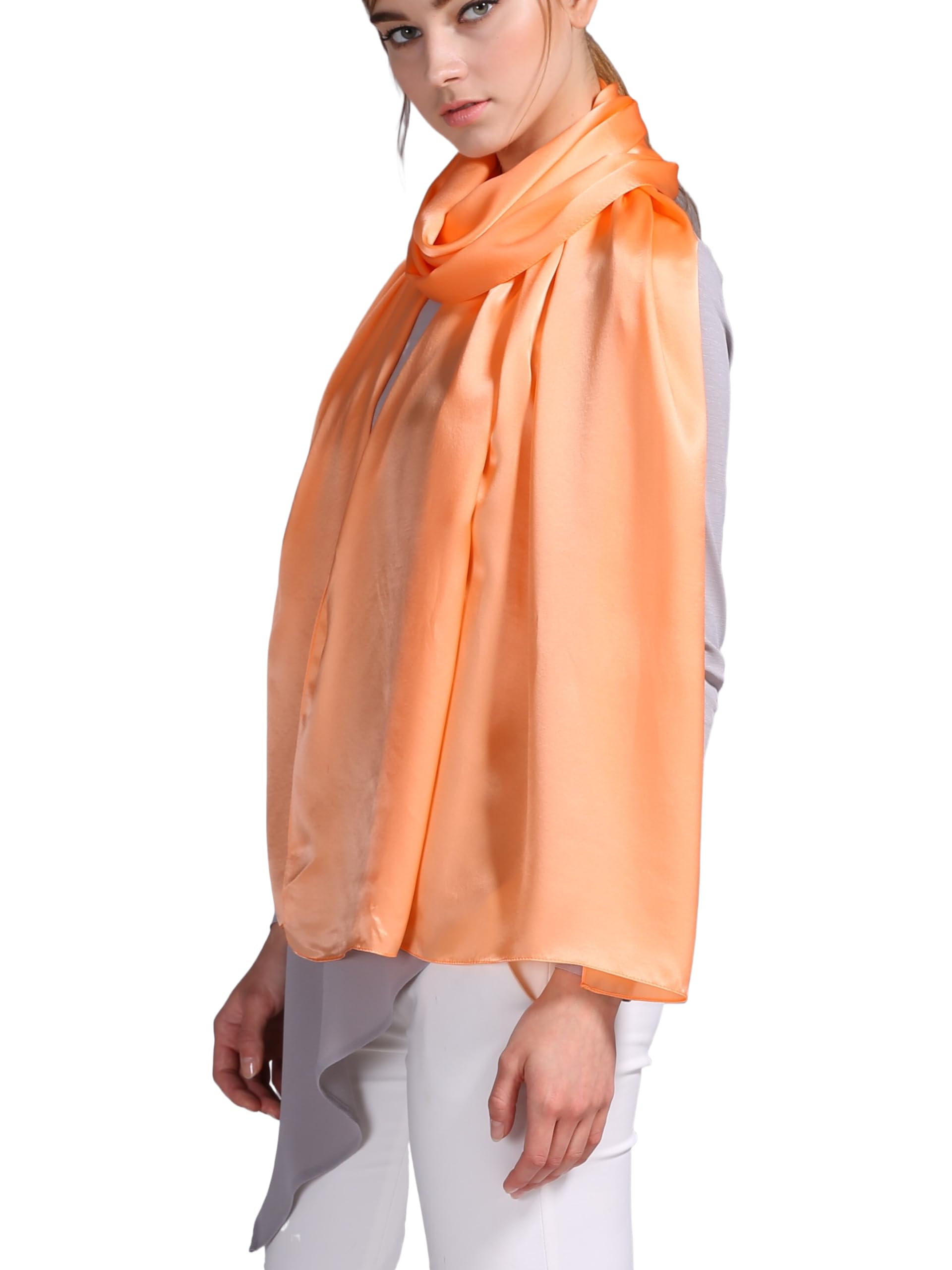 Bellonesc Sciarpa In Seta Naturale 100% – Lunga 200x90 Cm, Leggera E Traspirante, Protezione Solare, Colore Arancione