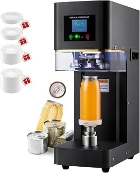 Fully Automatic Can Sealer Machine, 320W Commercial Automatic Cup Sealing Machine, Glass Plastic Tin Can Cup Can Sealer with Counter & LCD Display, Dia 2.17In Height 3.6In & 4.5In & 6.69InGray