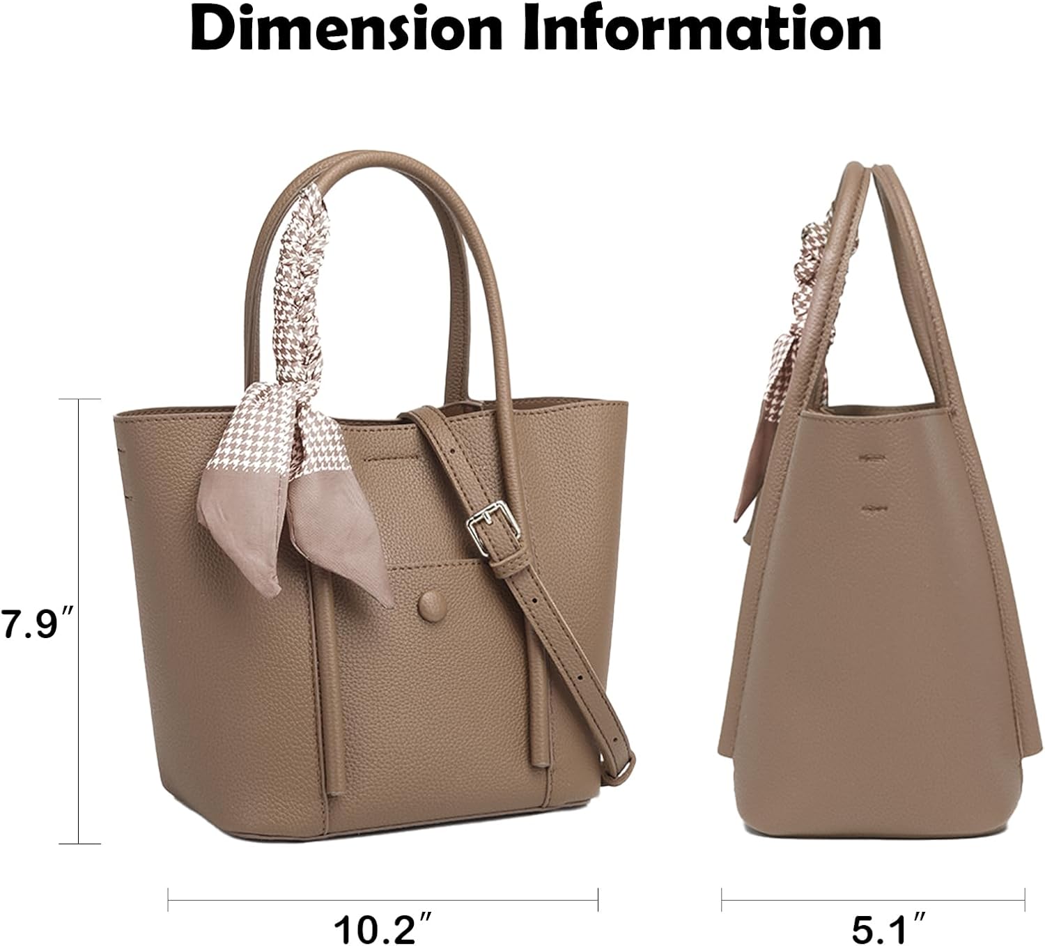 Bucket Bag for Women Scarf Decorated Handbag Set with Adjustable Strap Daily Commute Dating Travel