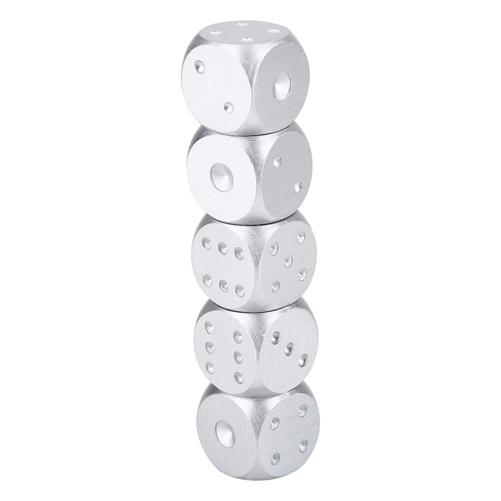 Dés de Jeu de Table, Jeu de dés de Jeux de Poker de Jeu de Table en Alliage d'aluminium 5 pièces avec boîte de Rangement(Carré d'argent)