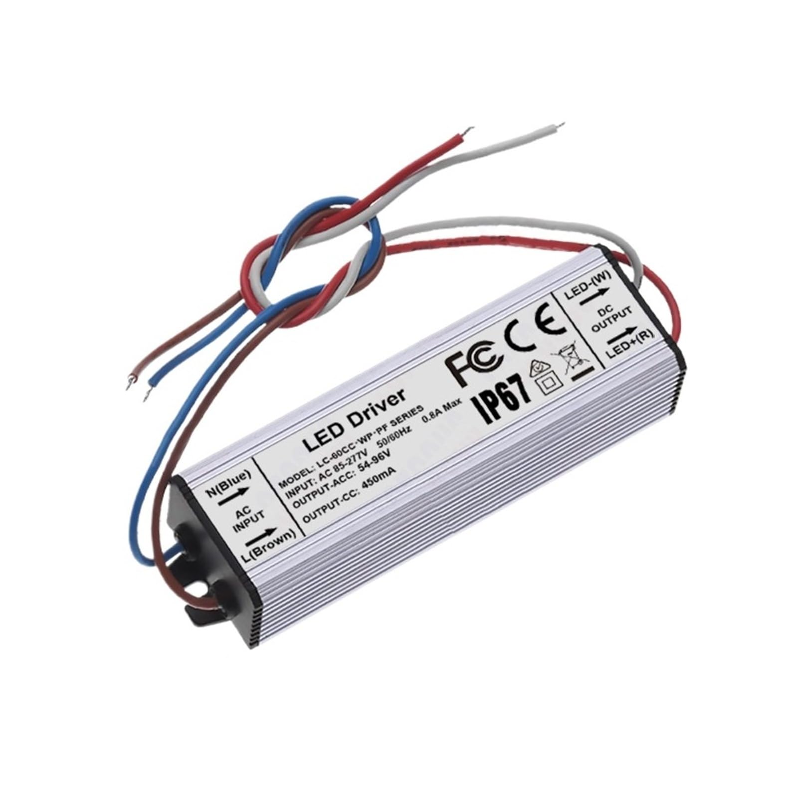 PWANUIGTE 40W 50W 60W LED Driver Constant Current 450mA 600mA 900mA 1200mA 1500mA 1800mA 2100mA Power Lighting Transformer(450mA 54-96V WP)