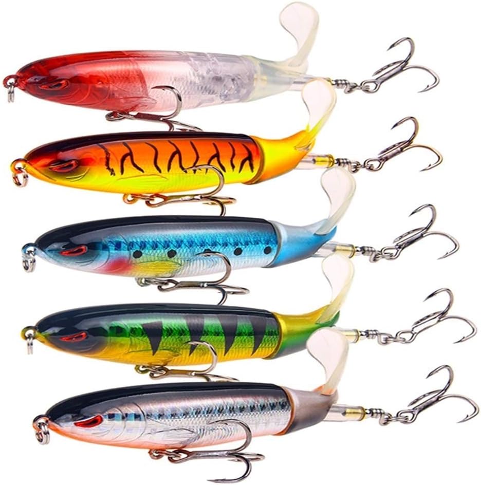 5Pack Fishing Bass Lures Topwater Bait 0.46oz/3.94 inch Artificial