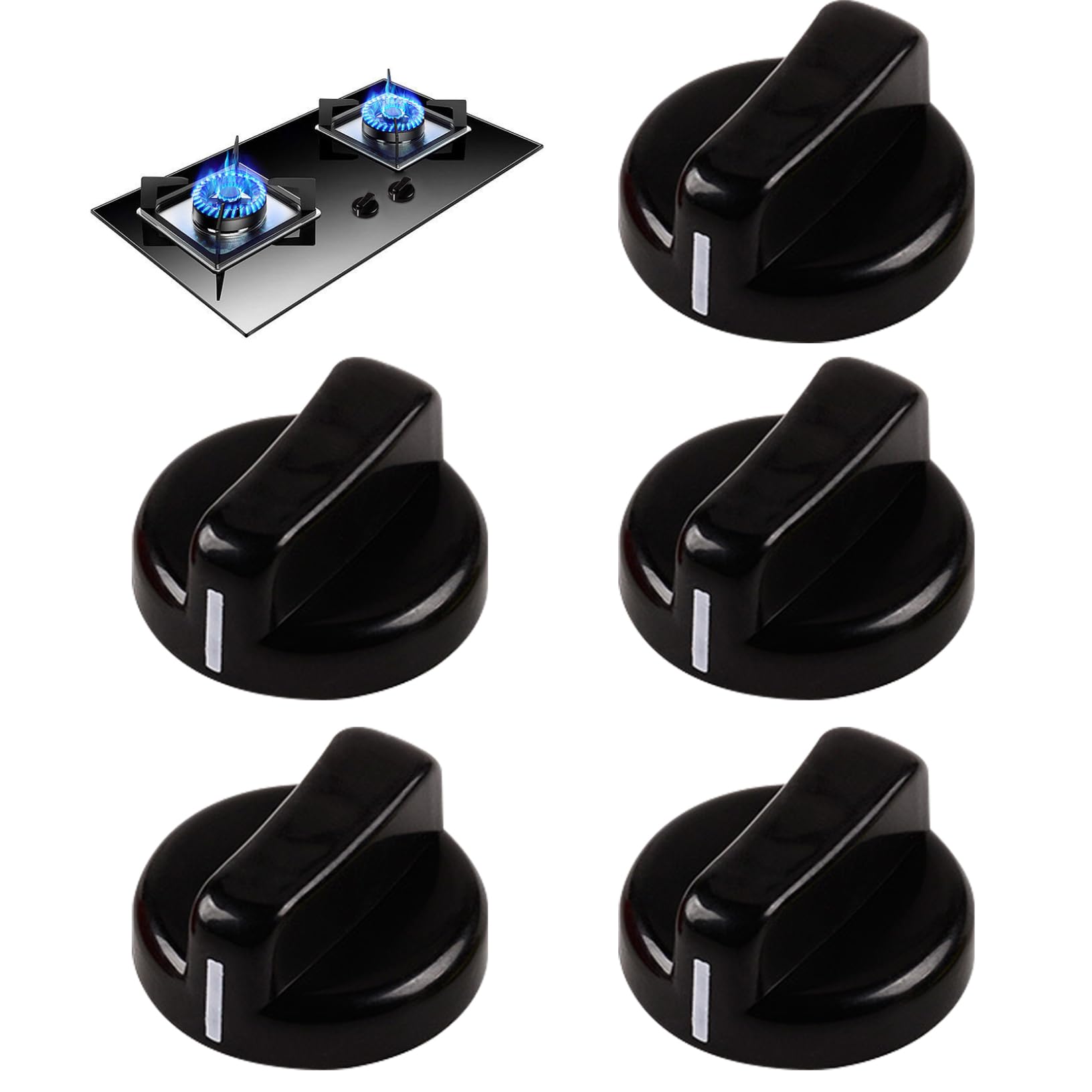 NASSMOSSE Stove Knobs 5Pcs Antiflaming Replacement Black Cooker Knobs for Home Kitchen Restaurant Stove Accessories