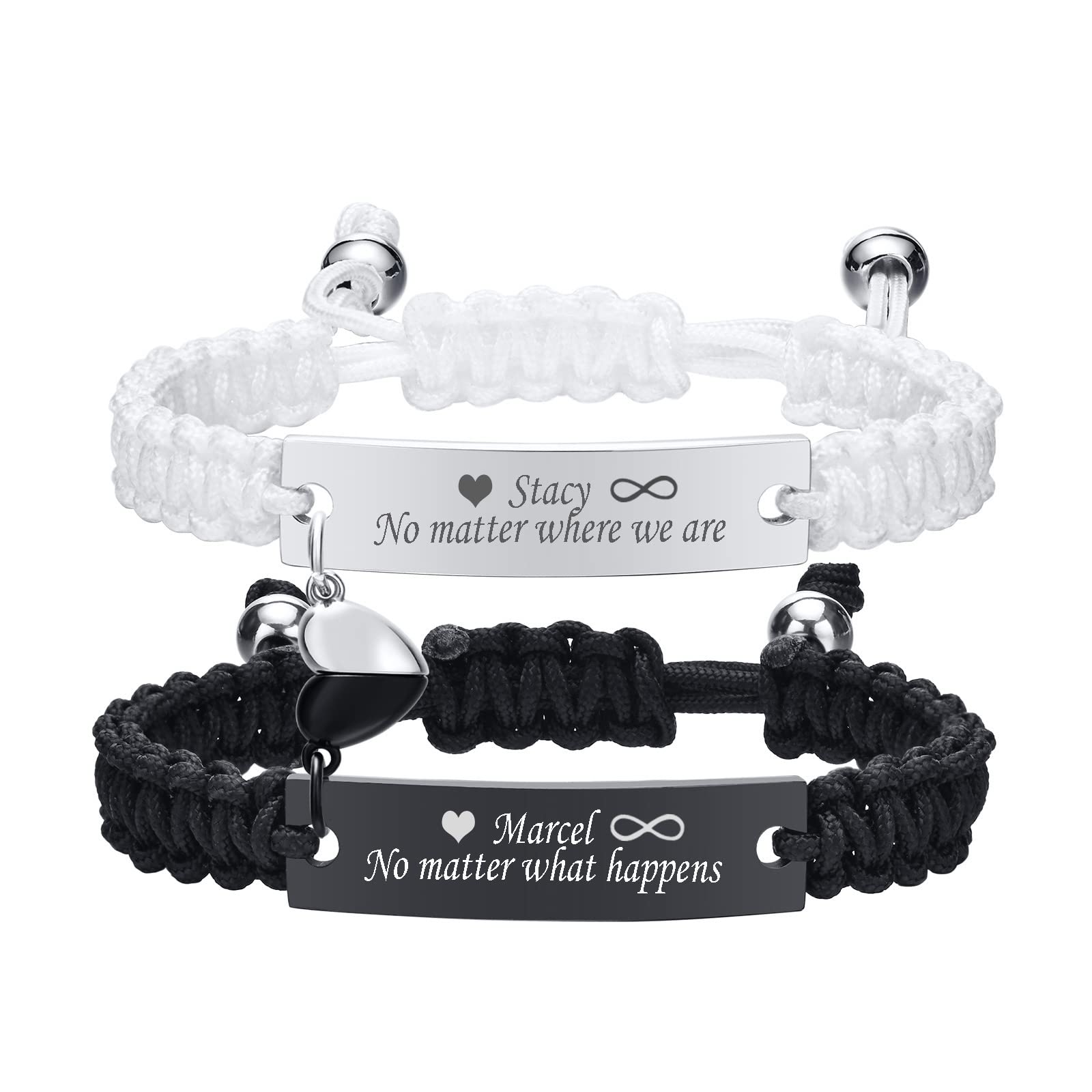 VNOX Personalized Customize Name Date Quote Friendship Love Couple Bracelet Handmade Braided Rope Bracelet Anniversary Christmas Gift for Him and Her,