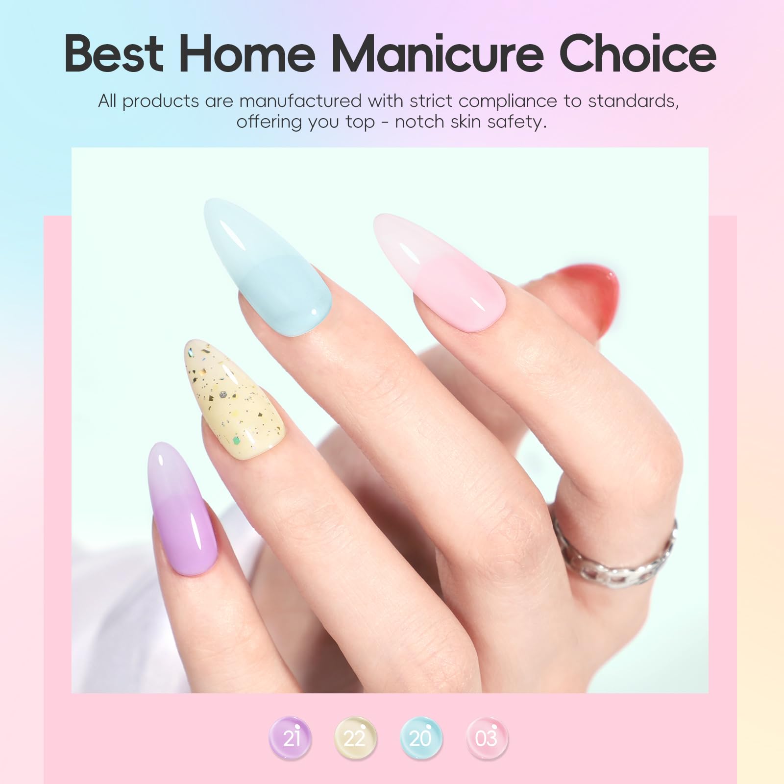 PEACECOLOR Lakier hybrydowy UV - 6 kolorów Jelly Gel Nail Polish Żółty Zielony Niebieski Różowy Fioletowy, Przezroczysty Lakier hybrydowy UV Stylizacja paznokci Manicure