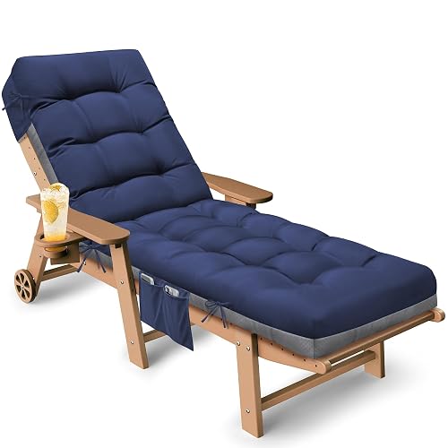 Tycdiose Outdoor Lounge Chair Cushion, Waterproof Chaise Lounge Cushions Replacement for Outdoor Furniture Thickened 71 x 22 x 4.7 Inches Non-Slip Patio Pool Lounge Chair Cushions with Ties (Blue) - Blue Cushion - 1 Pack