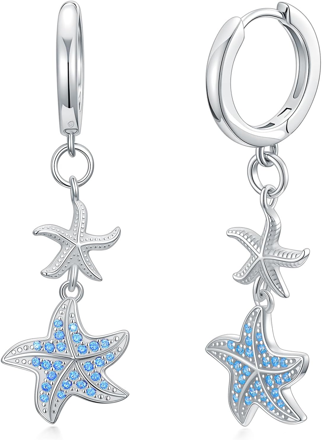 LONAGO Ocean Earrings for Women 925 Sterling Silver Blue Shell Starfish Drop Dangle Earrings