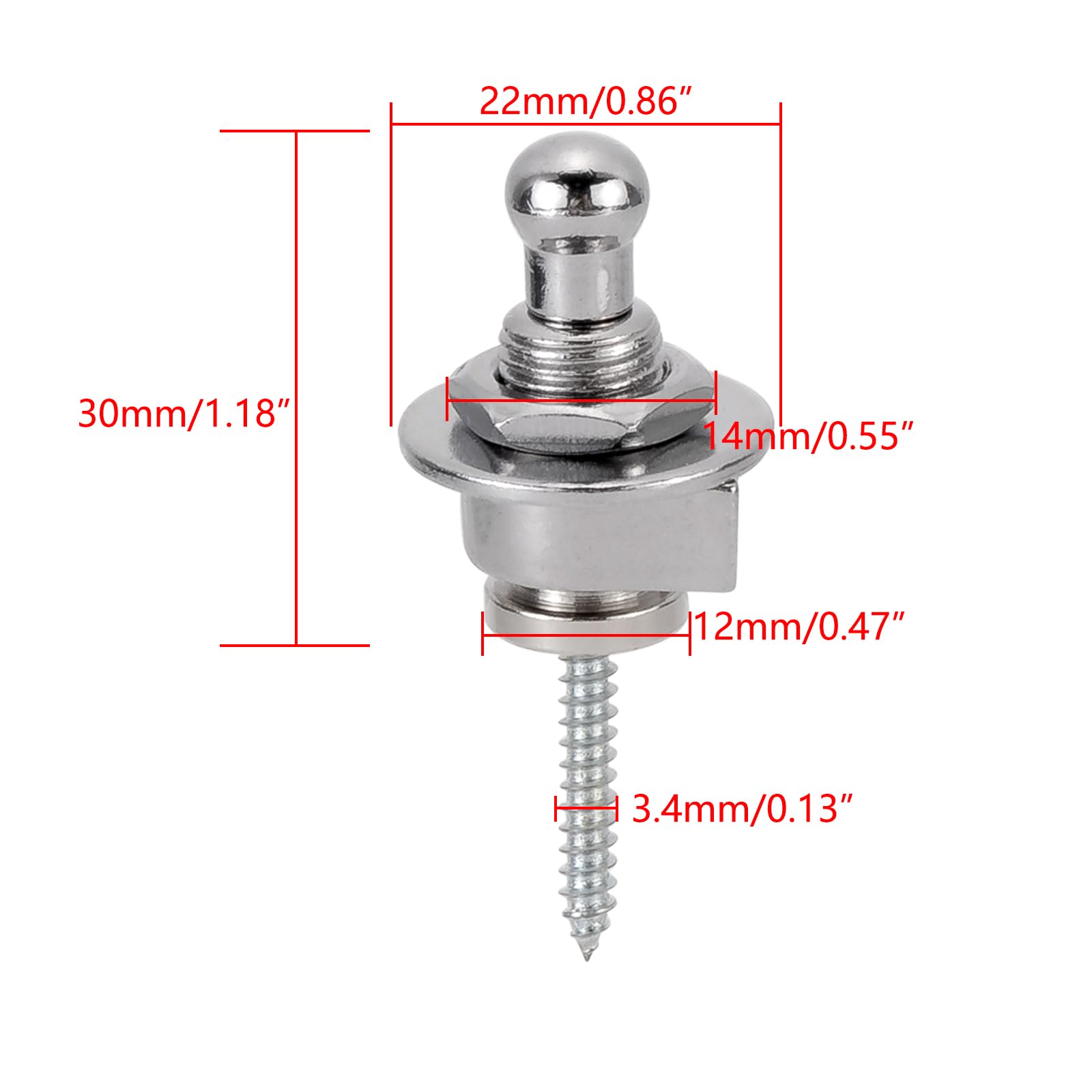 4 x Chrom Runde Köpfe Pins für Strat Tele Gitarre Gurt Schlösser Bass Body