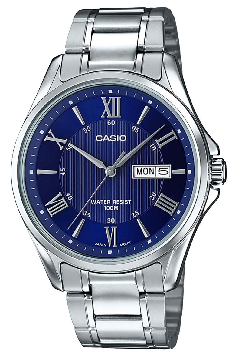 Casio MTP-1384D-2AVEF Quartz Watch with Stainless Steel Strap for Men, Blue/Silver