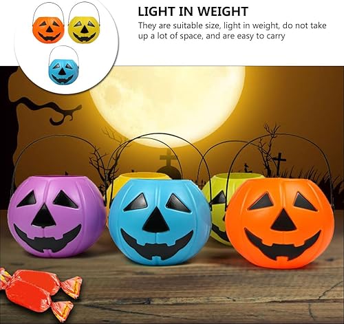 Miniatura 4 de UPKOCH 3 cubos de calabaza de Halloween portátil de plástico para dulces, cubo de dulce o truco con asa para suministros de fiesta de Halloween