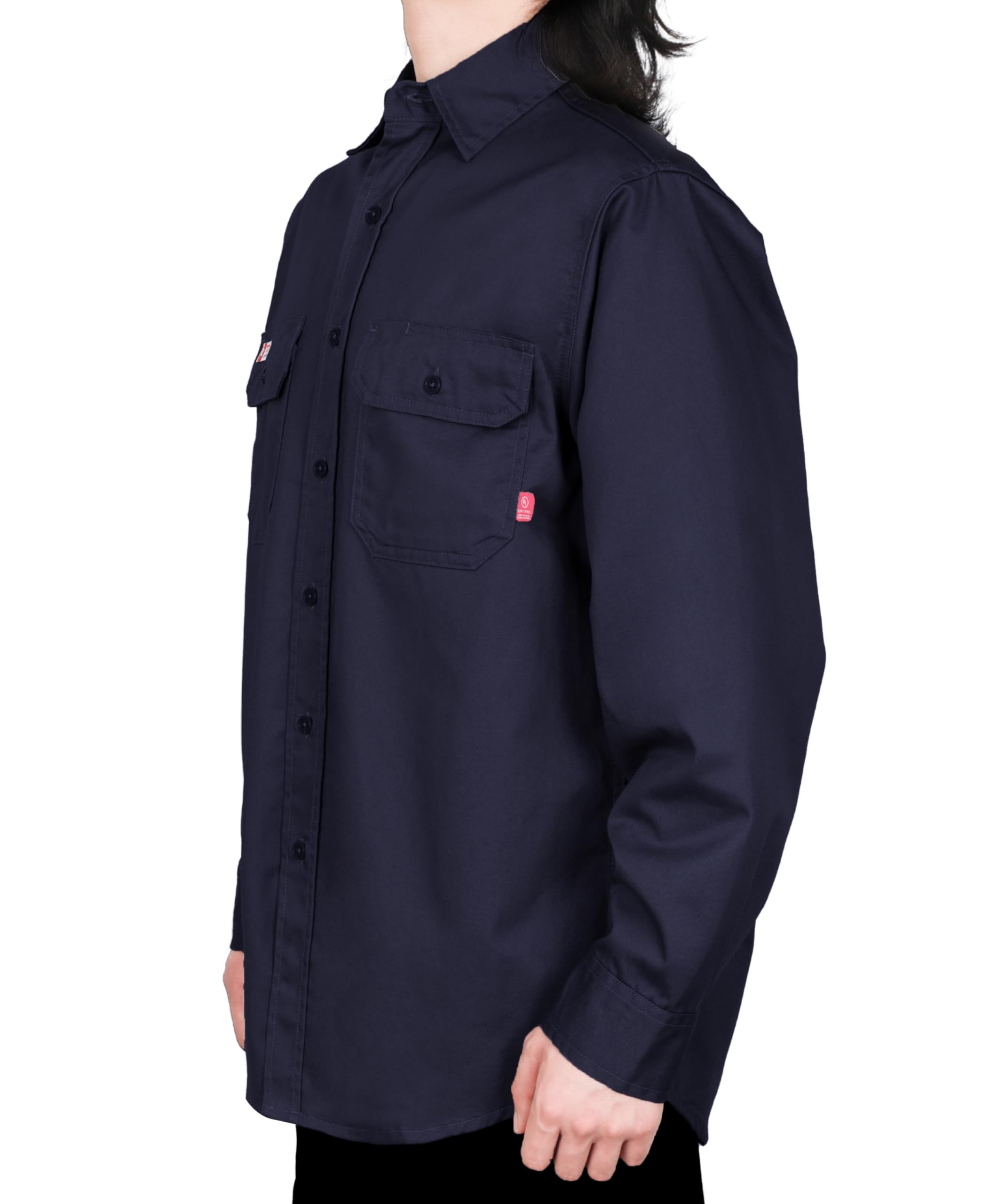 TICOMELA FR Chemises ignifuges pour homme, CAT2, poids léger, 184,3 g, chemise de soudage ignifuge pour homme | Chemises de travail résistantes aux flammes avec poches utilitaires pré-rétrécies et infroissables