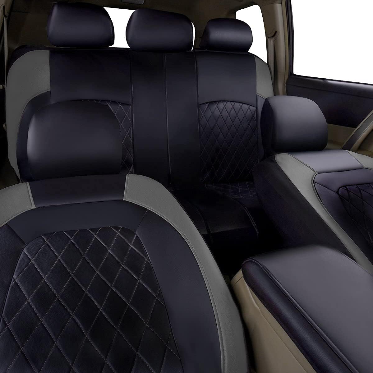 Lot de 9 housses de siège de voiture universelles en cuir synthétique pour sièges de voiture et SUV Version 2026 (gris)