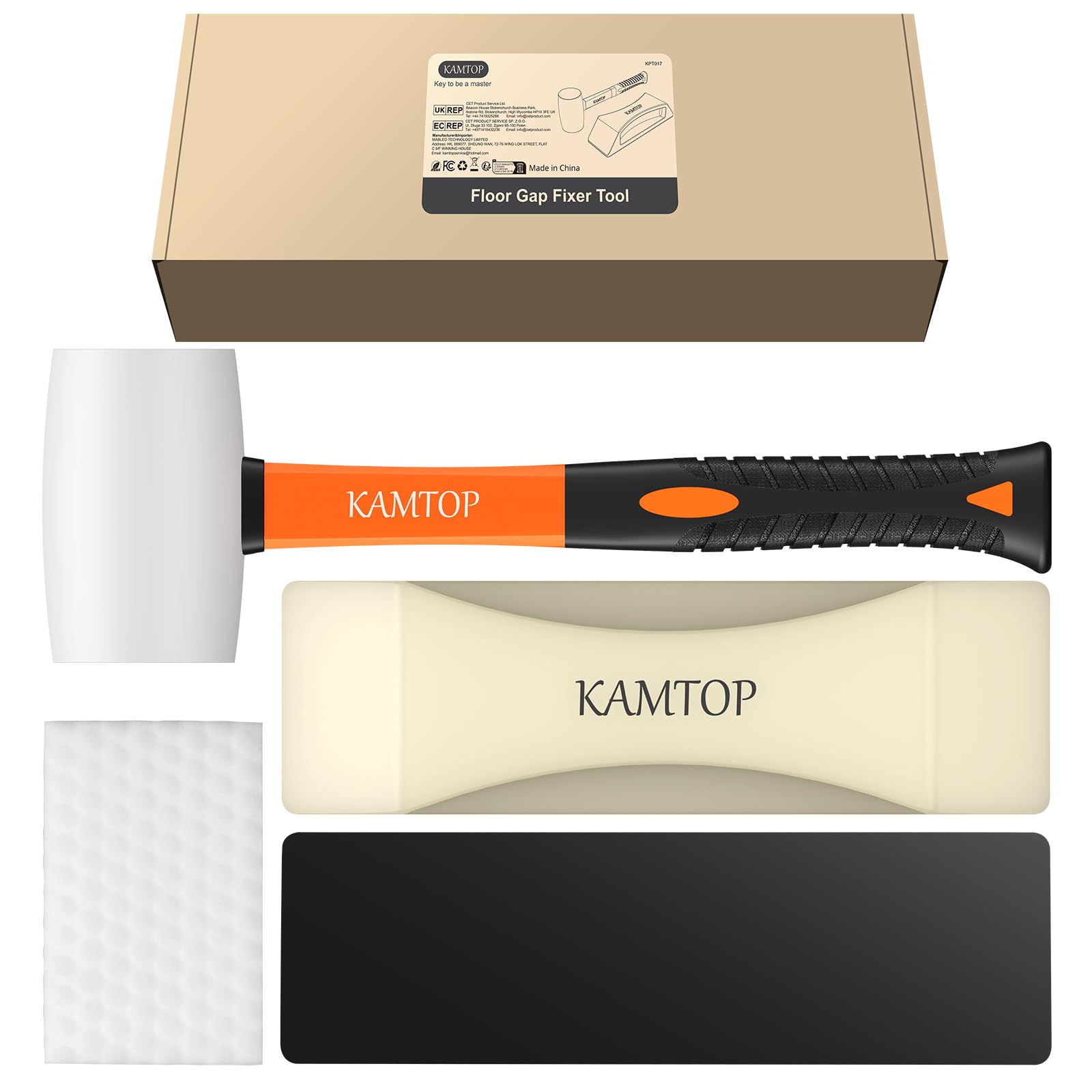 Kamtop Kit Instalación Suelo Laminado Profesional con Bloque Nano-Succión, Martillo Goma 16 oz y Esponja - Herramientas Reparación Tarima Flotante, Montaje Parquet, y Ajuste Paneles Sin Huecos