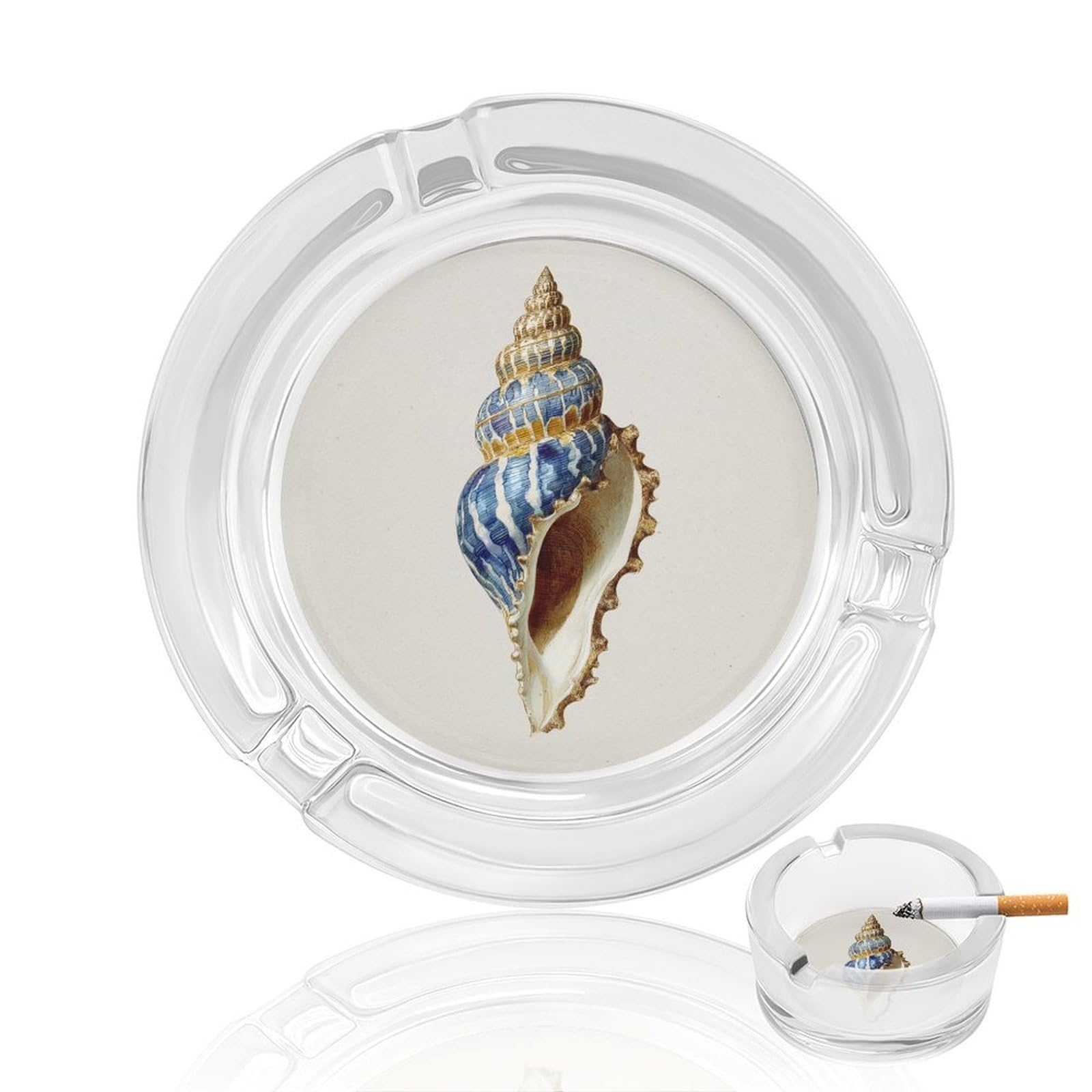 Watercolor A Sea Snail Shell Glass Ashtray for Cigarettes Portable Decorative Ash Trays for Home Office Decor