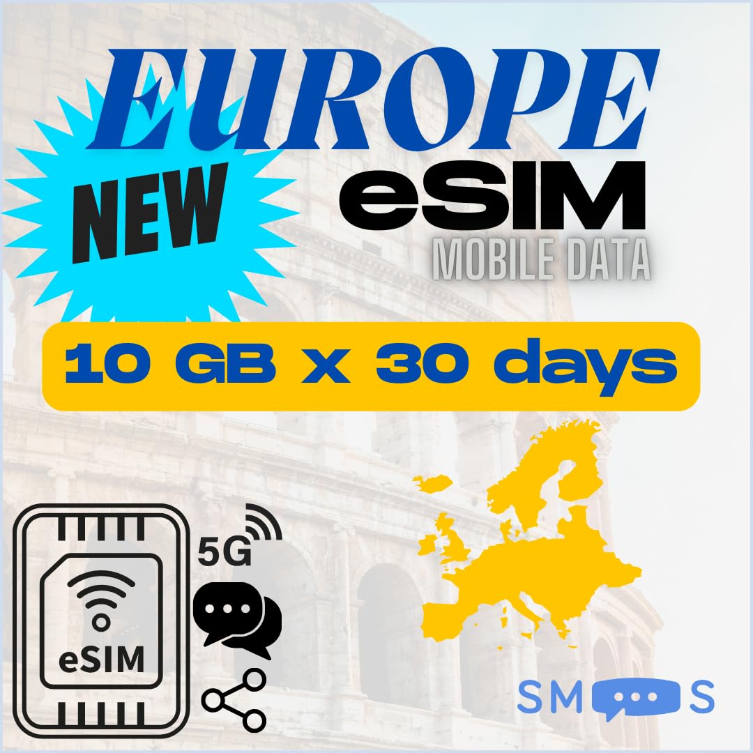 Ottieni una eSIM per connetterti in libertà in Europa, La E-SIM Europe offre 10GB di dati a 4G/5G, in oltre 30 paesi UE per 30 giorni. (10 GB - 30 Days)