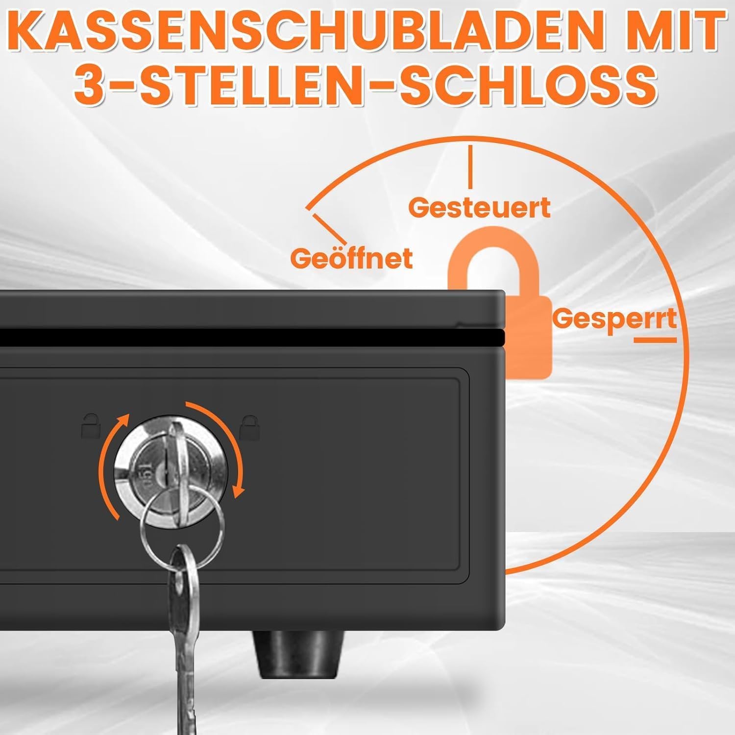 Tiskgg Kassenschublade 37 x 34 x 8 cm, Kasse mit 4 Geldschein- & 5 Münzfächern, Kassenlade Manuell/Elektrisch, mit Schlüssel & RJ11/RJ12 Anschluss für POS System