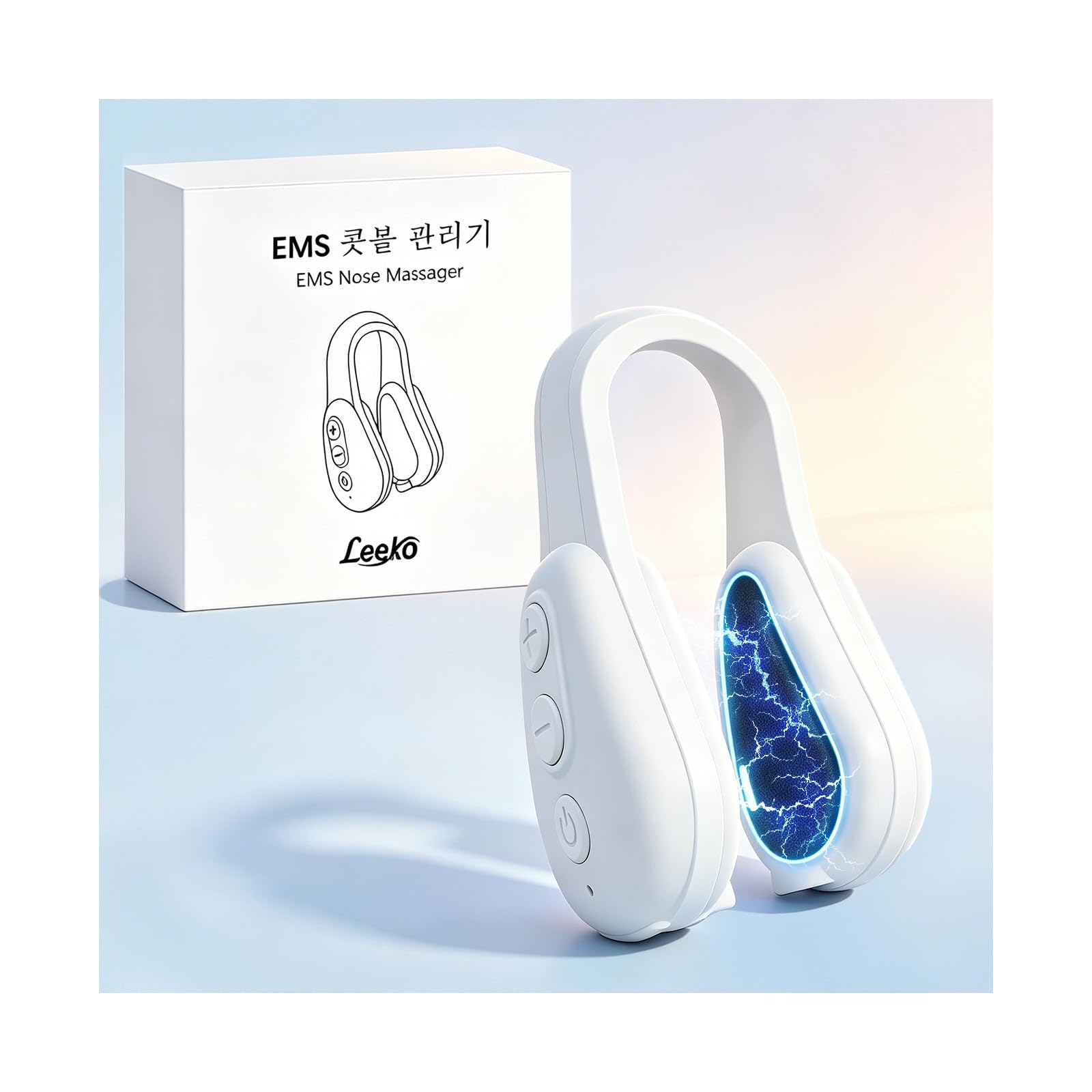 Leeko 鼻用美顔器 EMS 鼻クリップ ブルーLED 音波振動 6モード 10段階 1分ケア 20g軽量 Type-C充電(ホワイト) | 鼻用美顔器とEMS鼻クリップを一体化した鼻専用EMS美顔器。ブルーLED、毎分約12,000回の音波振動、6モード×10段階、1分オートオフを搭載した約20gの軽量ノーズクリップです。