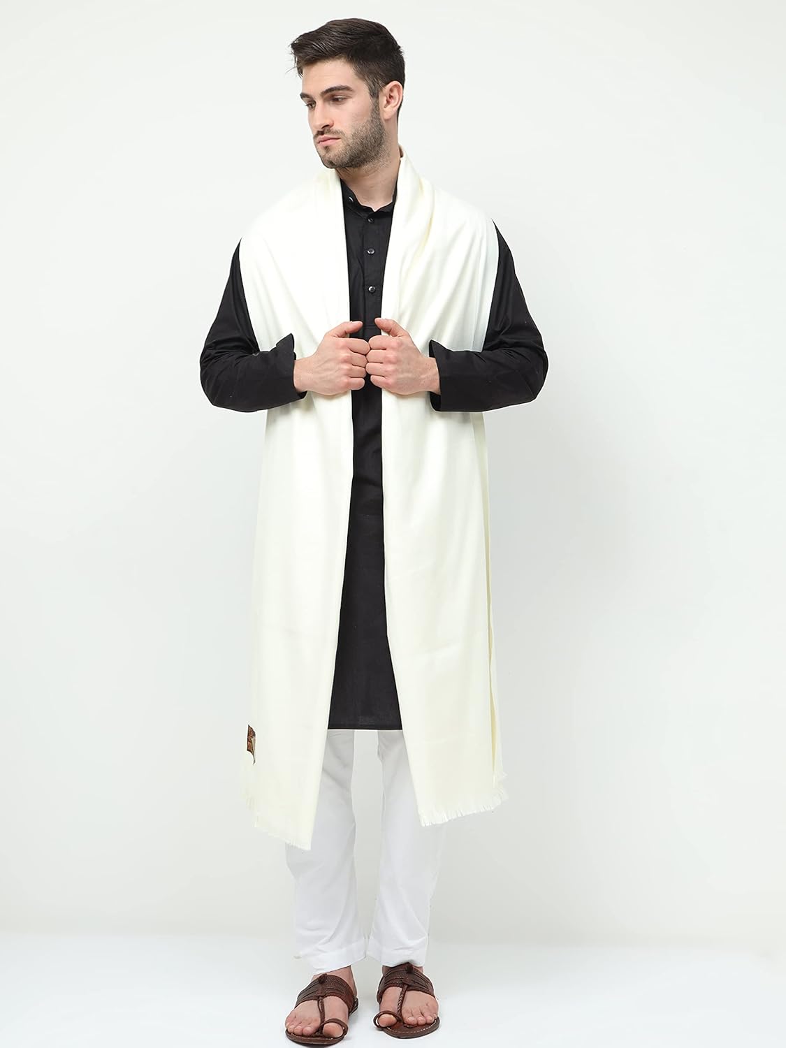Arvore Bunkaar Plain Woollen Men's Dhariwal Indian Lohi/Shawl with Kullu Border