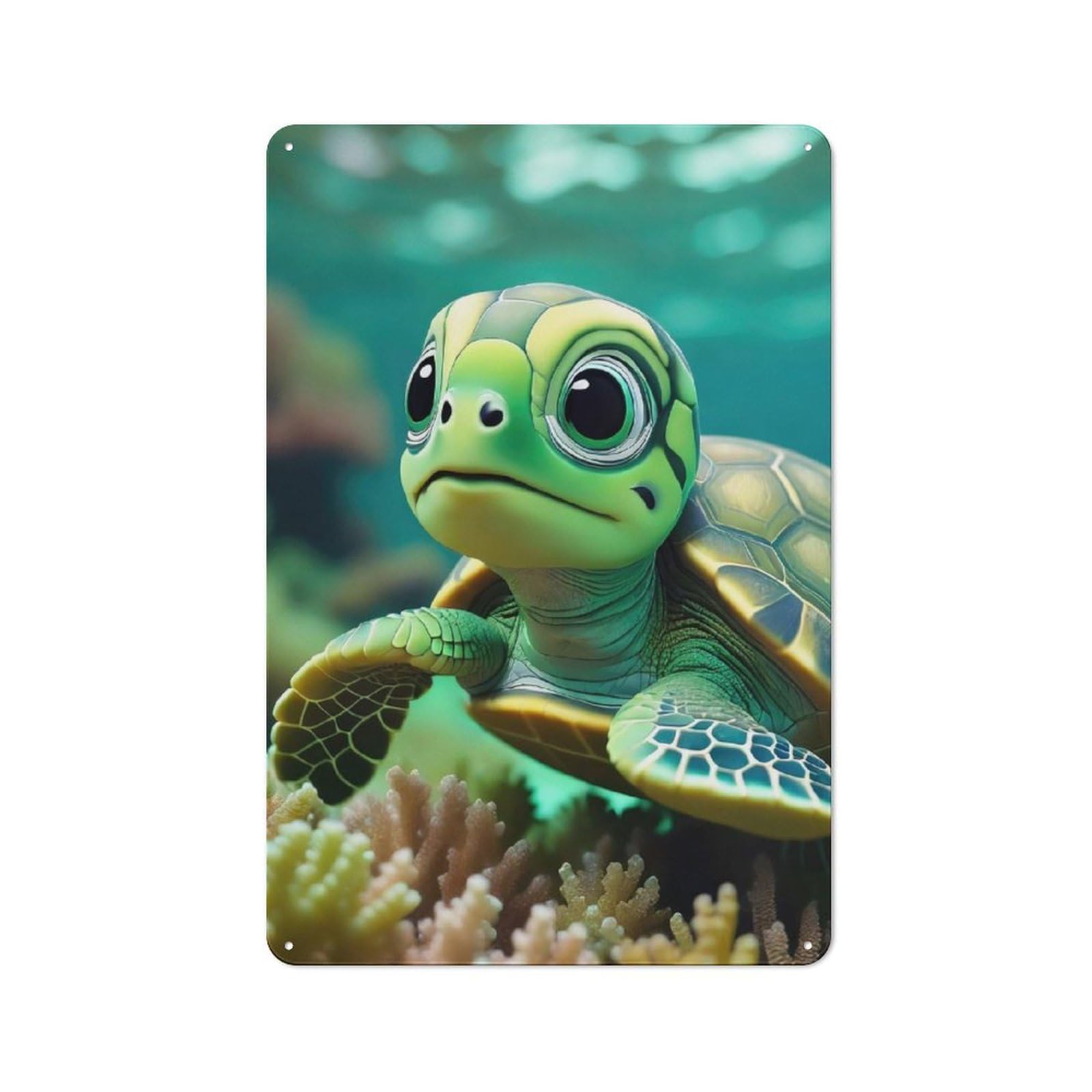 Junmoney Baby Sea Turtle In A Reef Urban Decorative Metal Plaque 30X20cm Featuring Loft Wall Plaque For Loft, Studio, Office Or Creative Room