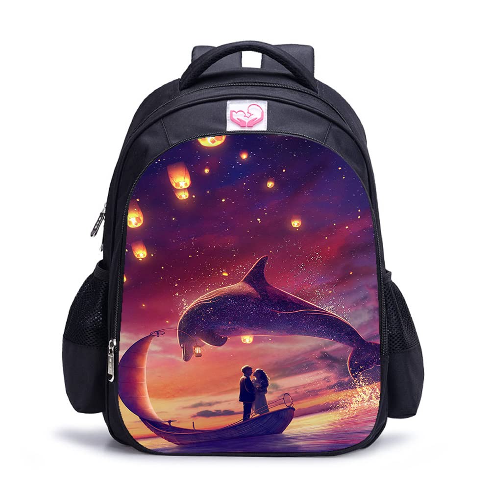 Mochila de delfines 3D con gran capacidad para portátil y libros 8