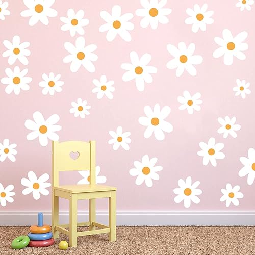Miniatura 3 de Runtoo Calcomanías de arte de pared de margaritas blancas, calcomanías de pared florales bohemias para guardería, sala de estar, dormitorio de