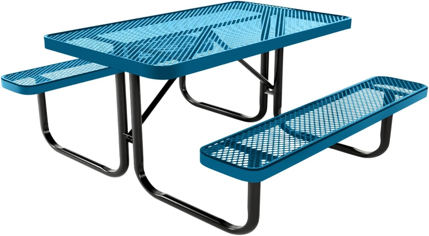 COATEDOUTDOORFURNITURE Heavy-Duty Portable Outdoor Kids Table, Expanded Metal Kids Picnic Table, Commercial-Grade Picnic Table, Made in America (4ft Rectangular, Childrens, Light Blue)