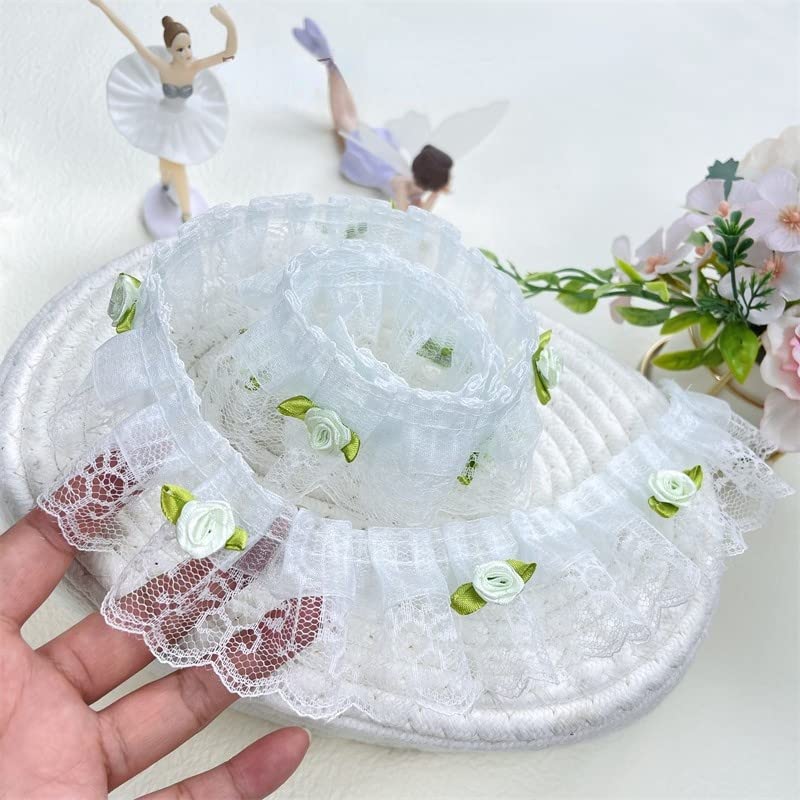 Aplikacje z haftowanej koronki Tkanina koronkowa - 1 jard 3D Rose Flower Tulle elastyczna plisowana tkanina koronkowa aplikacja na ubranka dla lalek(Pink Lace)