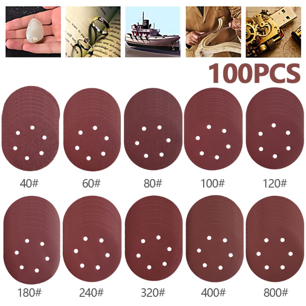 100 Uds. De papel de lija de 150mm y 6 pulgadas, disco de 6 agujeros, hojas de arena, grano 40-800, disco de lijado con gancho y bucle, accesorios para herramientas de papel de arena pulido, estilo B