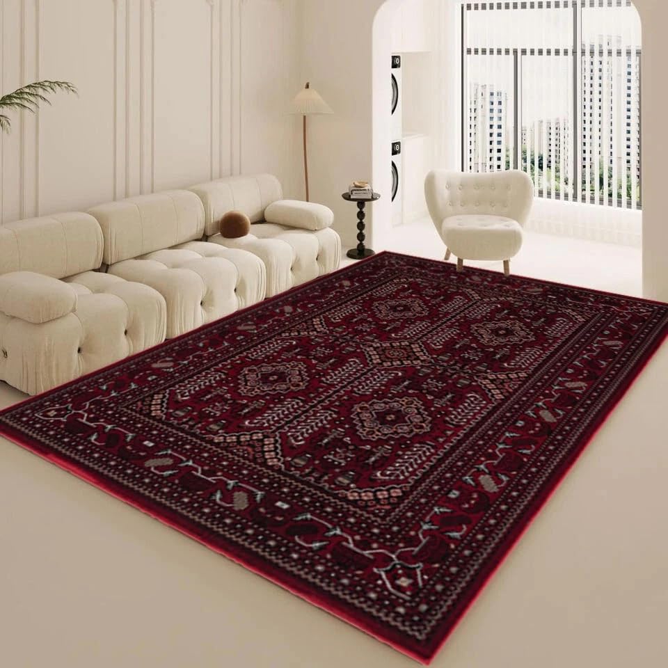 Traditional Persian Large Area Rug – Soft Luxury Style Carpet for Living Room, Bedroom, Hallway Runner, Round Rug, Small Door Mats & Floor Mats (Red, 60 x 110 cm)