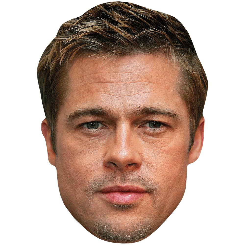 Celebrity Cutouts Lifelike Brad Pitt (Stubble) Celebrity Mask, Flat Card Face, Fancy Dress Mask
