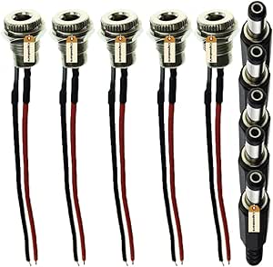 Lsgoodcare 5.5 x 2.1 MM 5A DC Power Jack Socket Threaded Female Mount Connector Adapter with 3.94Ich 20AWG Cable + DC Barrel Jack Plug Male (5.5 x 2.1 MM)