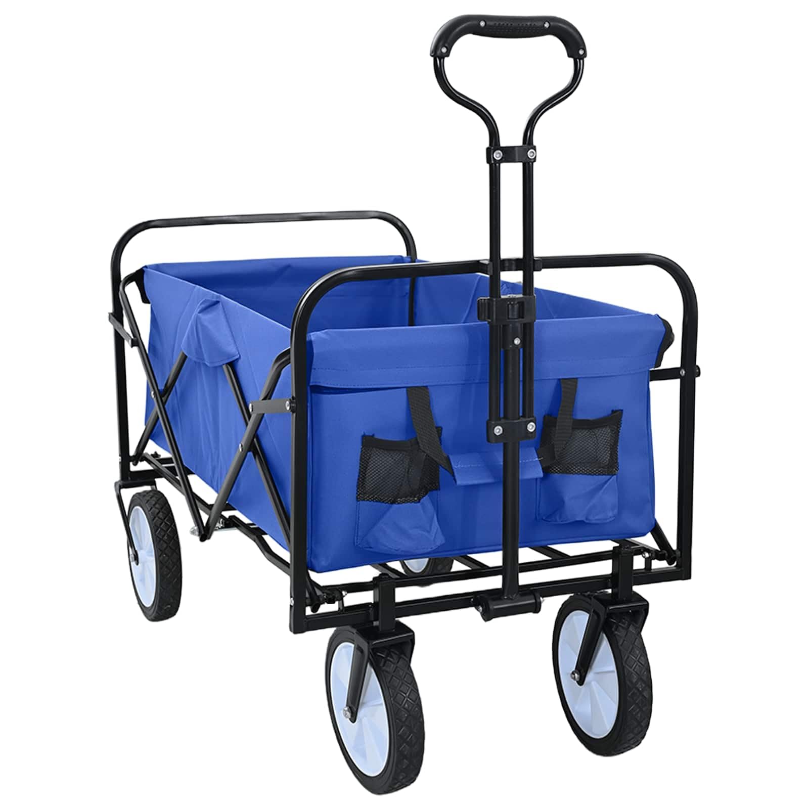 Składany wózek transportowy niebieski, składany wózek ręczny o nośności 200 kg, wózek ogrodowy z uchwytem o regulowanej wysokości i szerokimi kółkami, wózek transportowy do użytku na zewnątrz