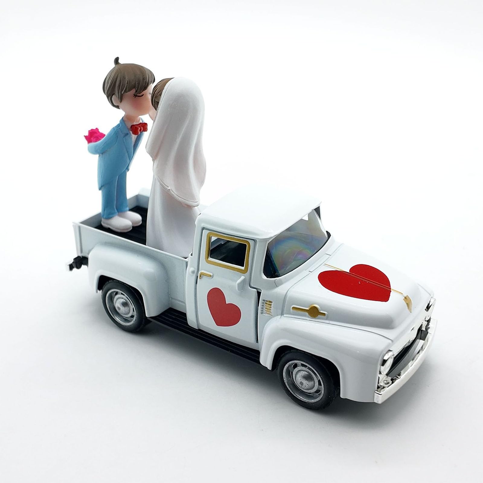 Modellino di camion pickup retrò con porta apribile, statuette di sposa e sposo, anniversario di matrimonio, coppie, regalo, decorazione per matrimonio