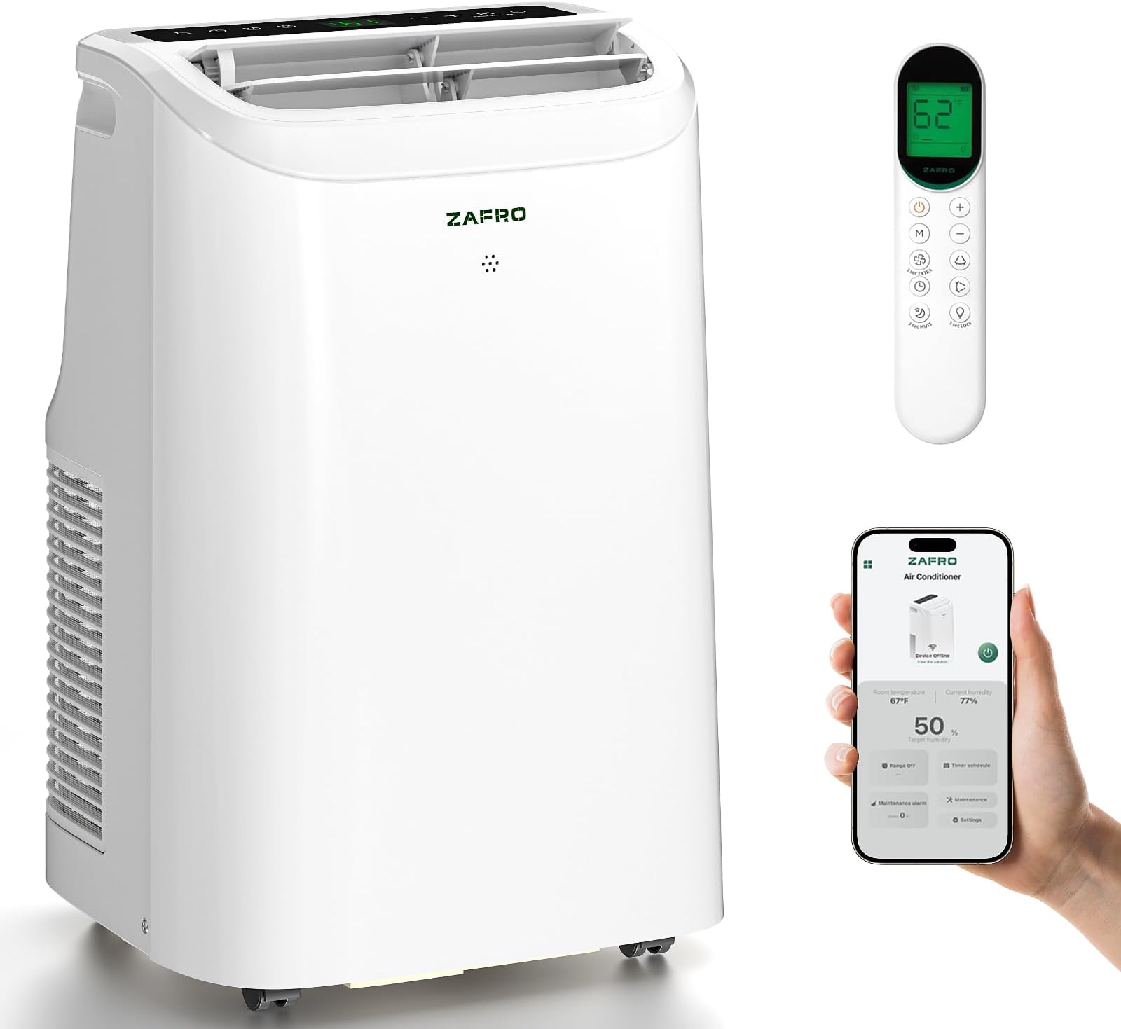 ZAFRO Portable Air Conditioners, 10000 BTU (6000 BTU SACC), Smart AC Unit with Drainage-free Cooling, Fan & Dehumidifier, Portable AC with APP/Remote, 47dB Quiet, 24H Timer for Living Room, Bedroom